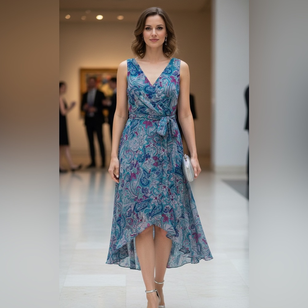 Chaps Blue and Purple High Low Dress